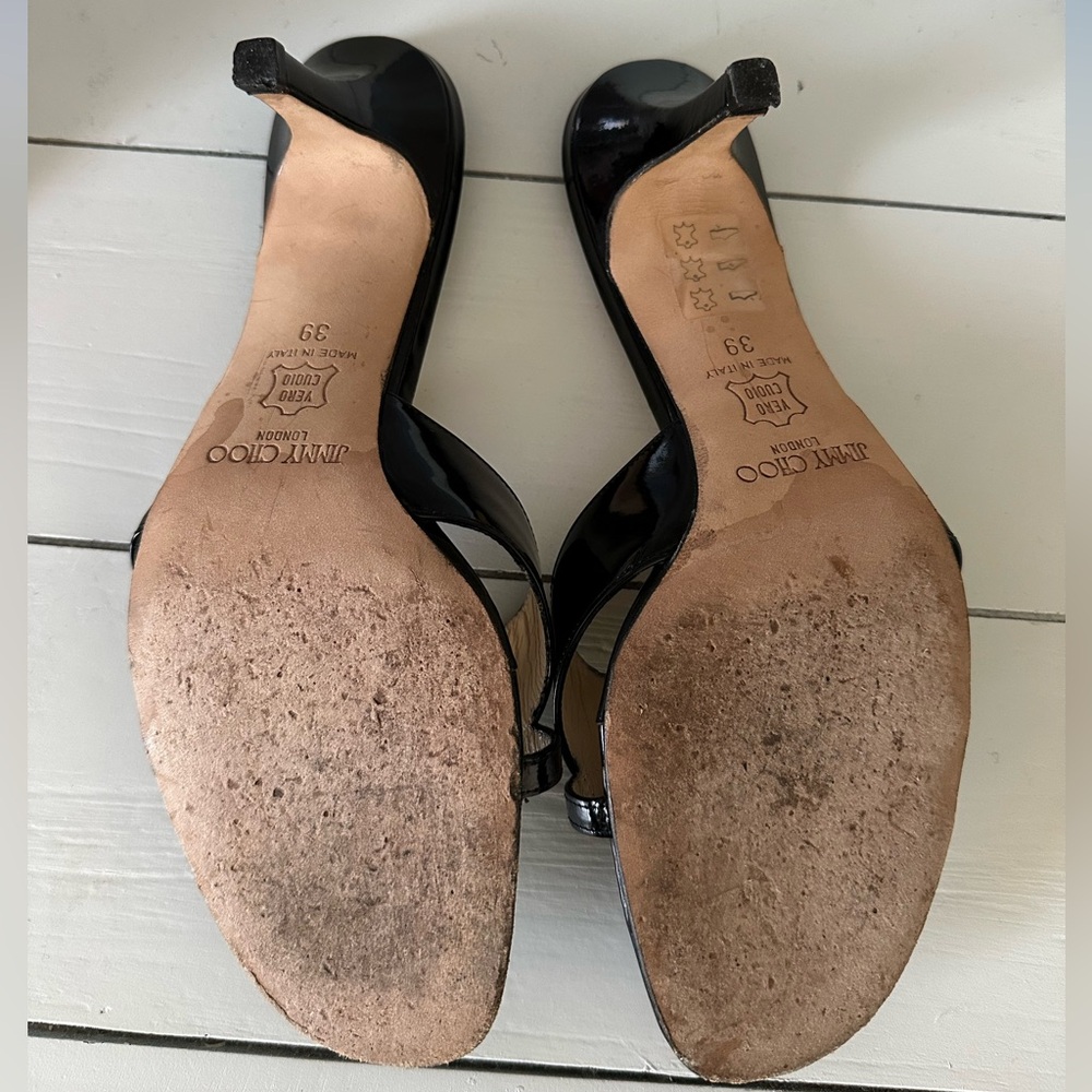 Vintage Jimmy Choo Black Patent Leather Kitten-Heel Mules - Picture 3 of 5